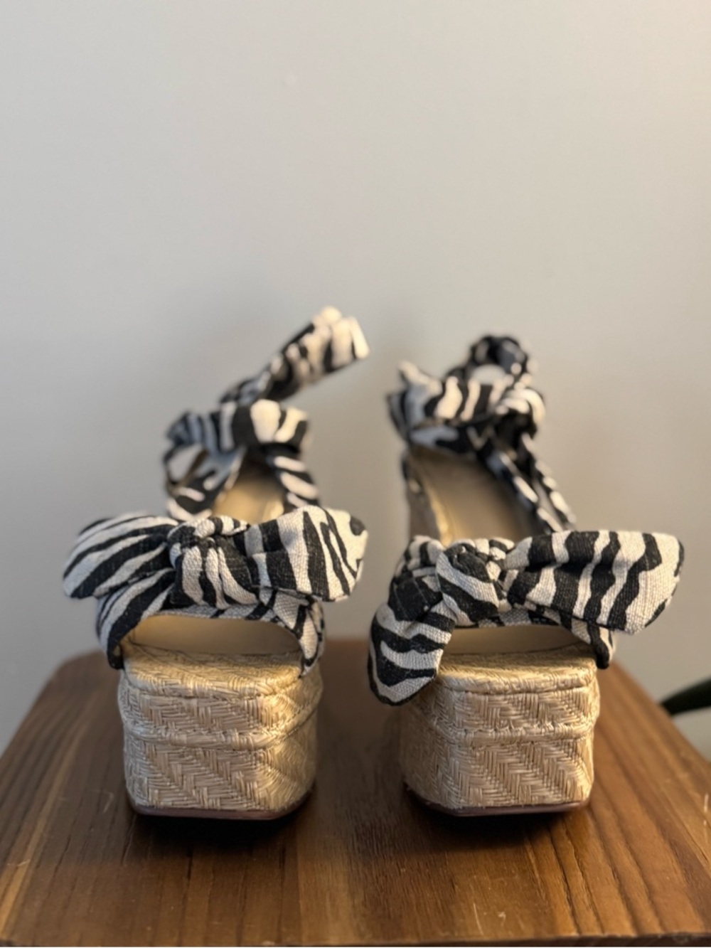 Sam Edelman Zebra Print Bow Platform Sandals - Black & White